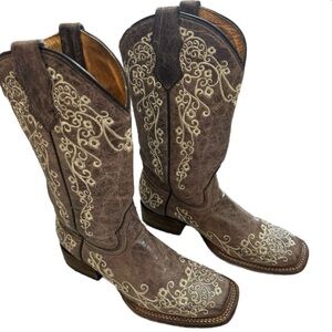 Corral Girls Teen Crater Bone Embroidered Square Toe Western Boots Sz 2.5 EUR 33